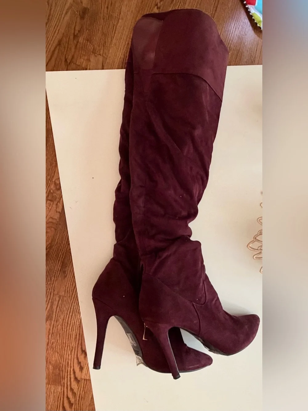 Women's Pointed-Toe Over-the-Knee Heeled Boots - Burgundy